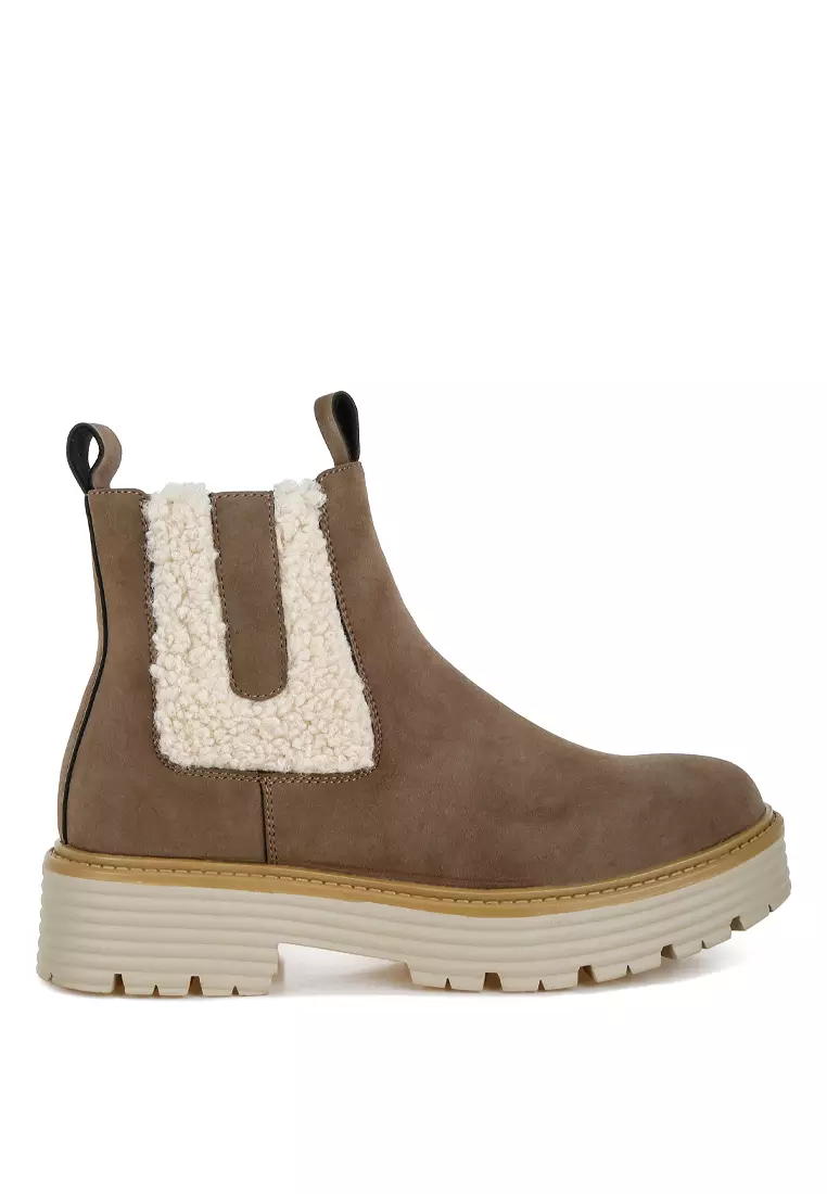 Discount on London Rag  shoes - SKU: Faux Fur Detail Chunky Ankle Boots in Taupe
