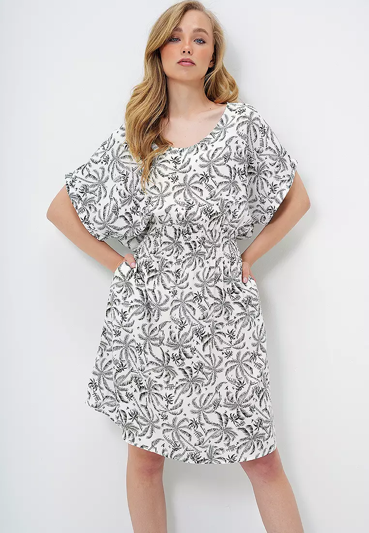 Patterned with Smocked Mini Dress