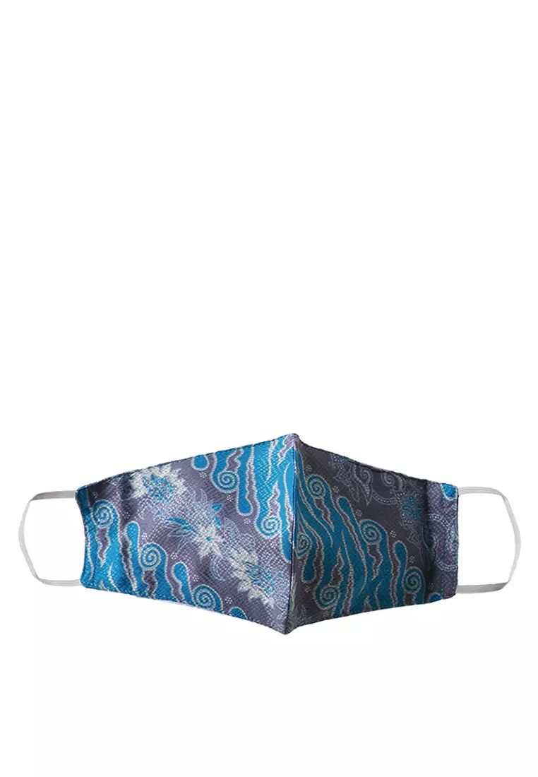 Eriss Dress In Blue Batik Print W/ Mask