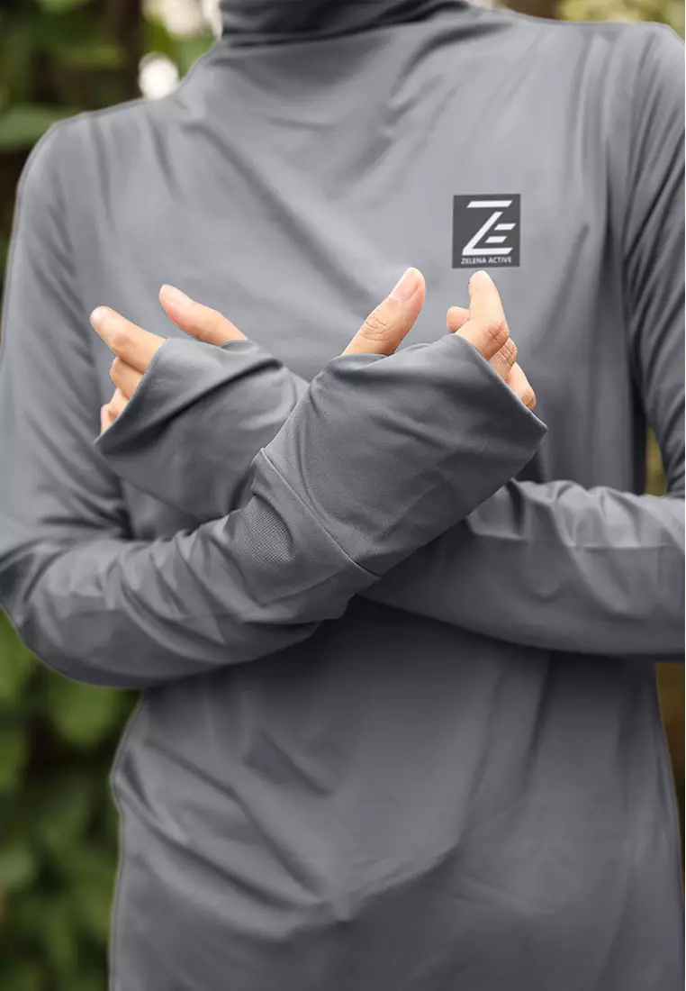 Zelena - Haya Inner Thumbhole Dry Fit | Kaos Olahraga Polos - Glacier - XL