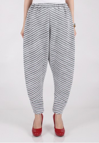Striped Harem Pants - White