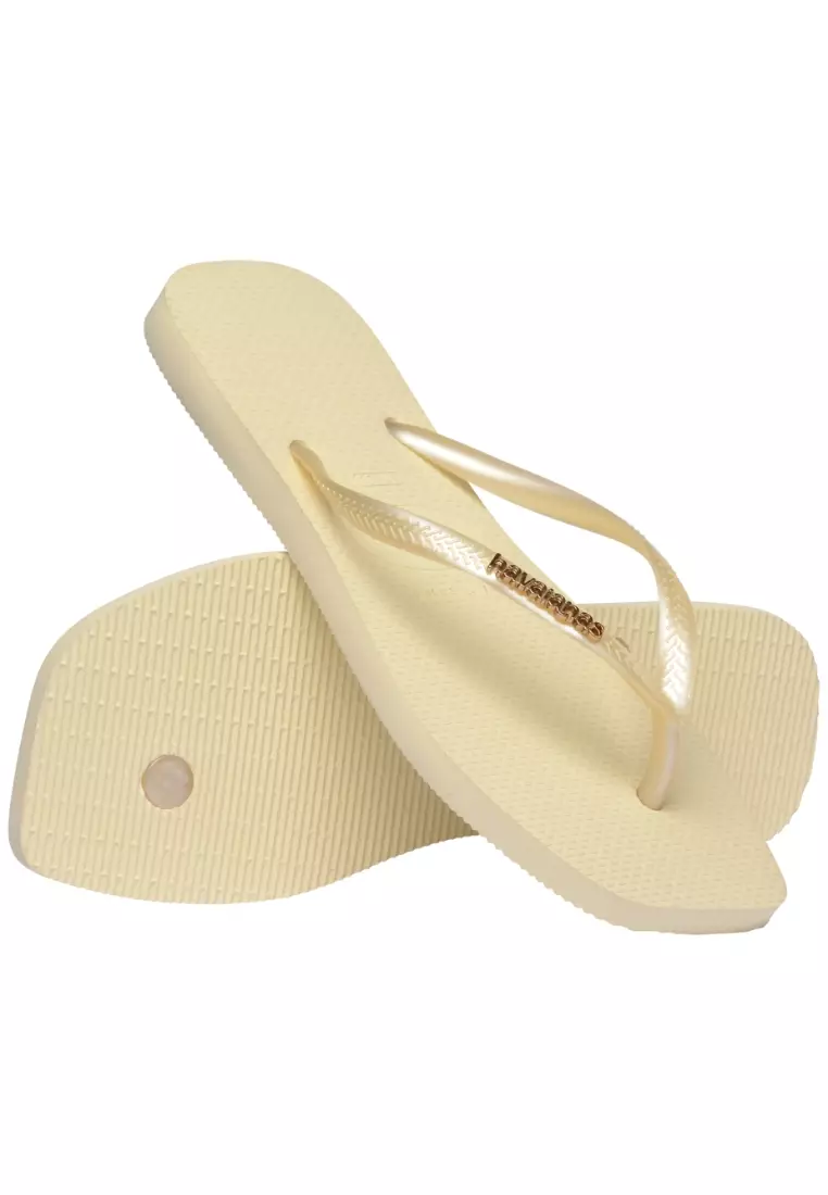 Havaianas Women Slim Square Logo Metallic Flip Flops - Buttercream