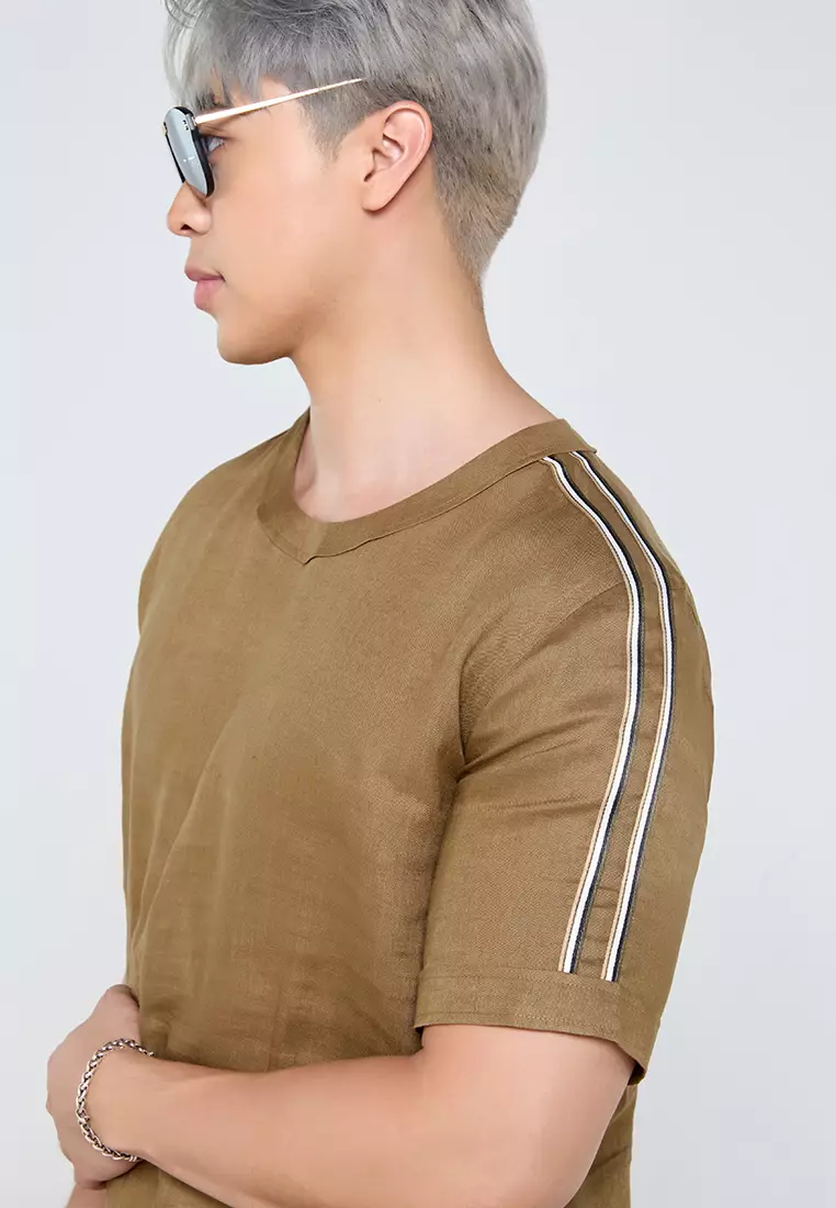 Men’s Round Neck Linen Casual Shirt