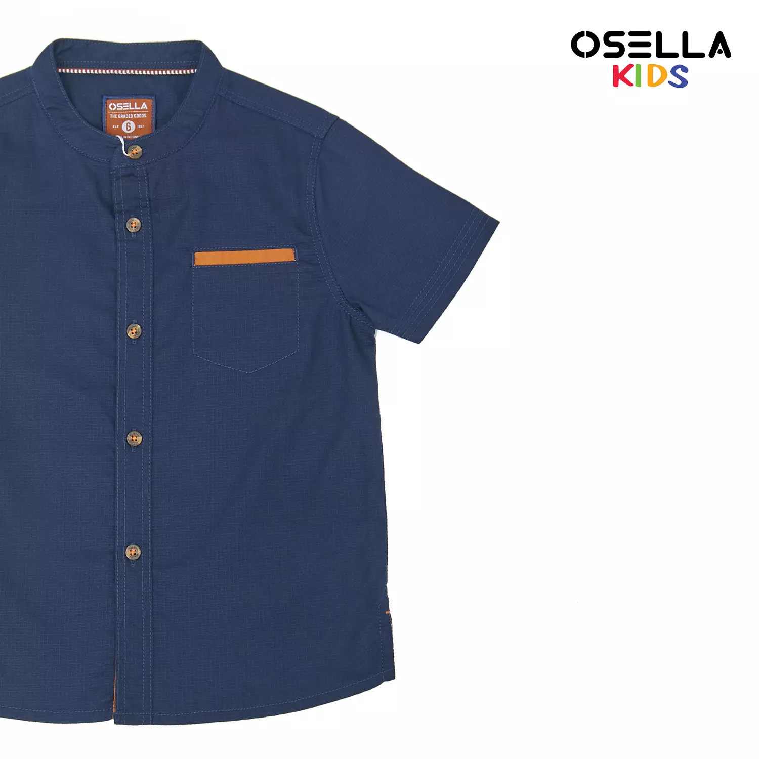 [NEW] Osella Lincoln Ripstop Short Sleeve Shanghai Collared  In Navy 2232520259 | Atasan Kemeja Shanhai Anak Laki Laki