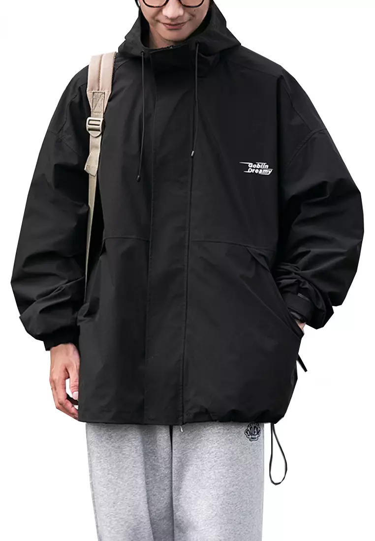 Hooded cargo drawstring hot sale anorak jacket