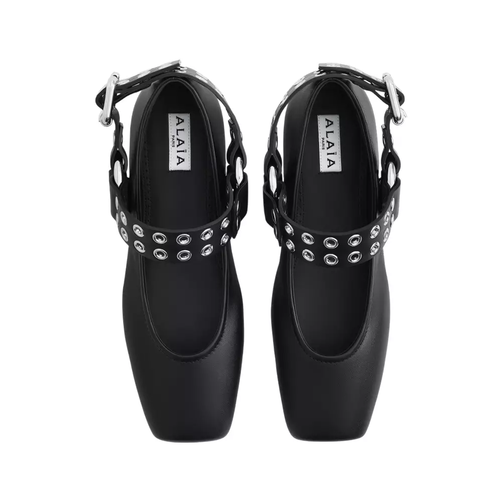 Biker Ballet Flat Calfskin Leather Black