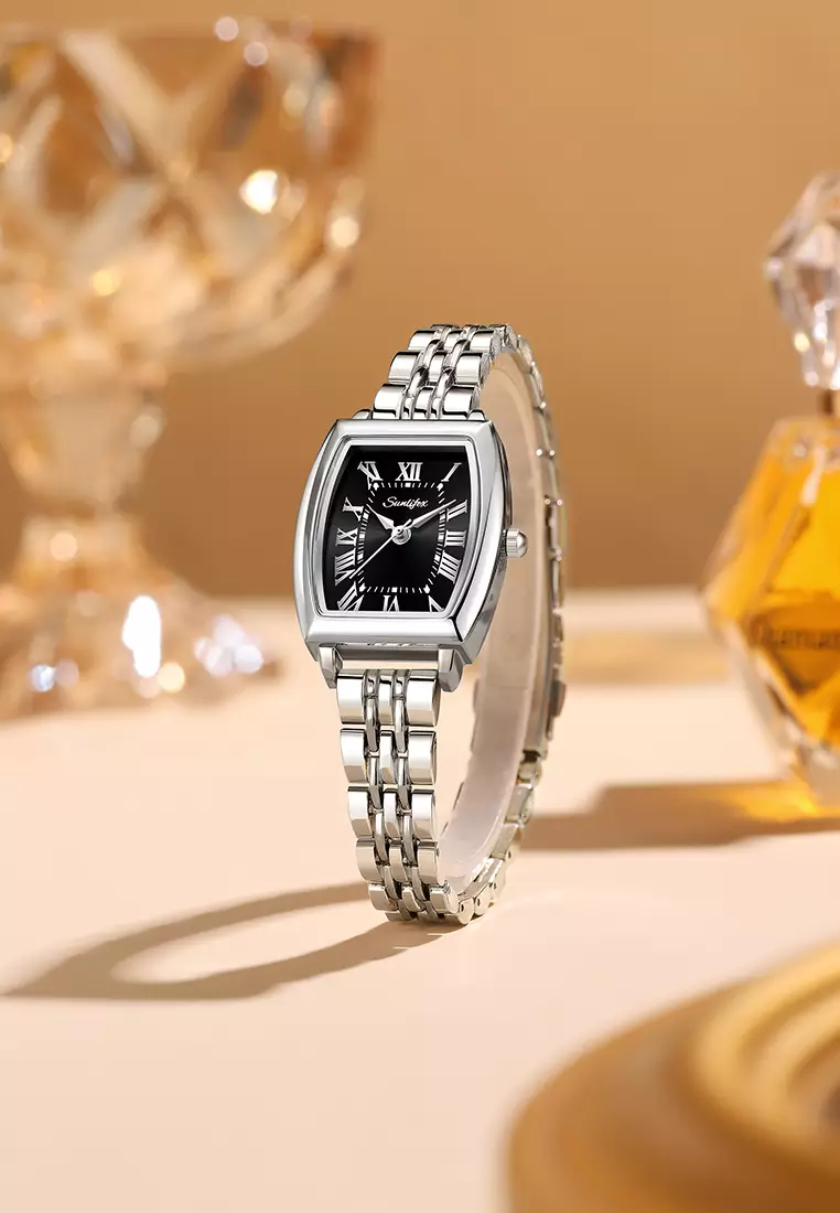 Jam Tangan Wanita Original Vintage Roman Design Anti Air Tali Alloy Jam Tangan Cewek Silverblack