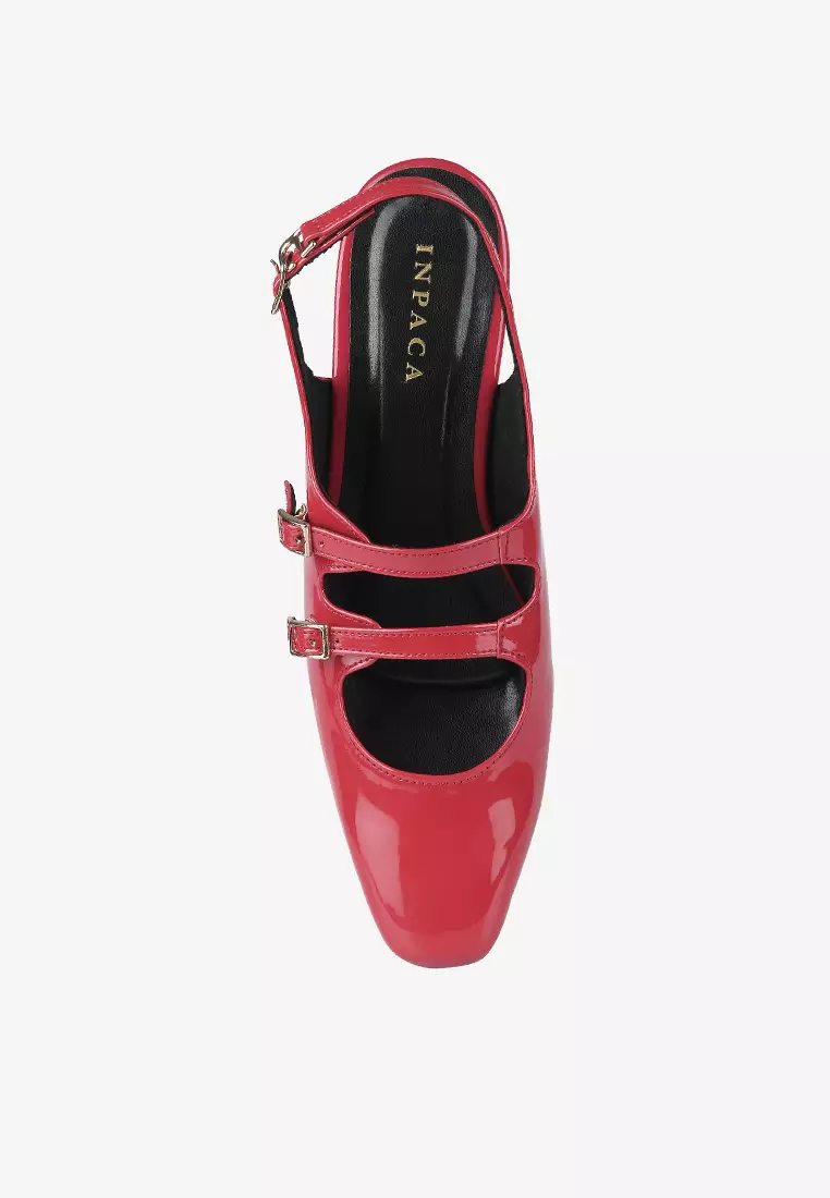 Emily Mary Jane Flat Shoes with Sling Back in Red
