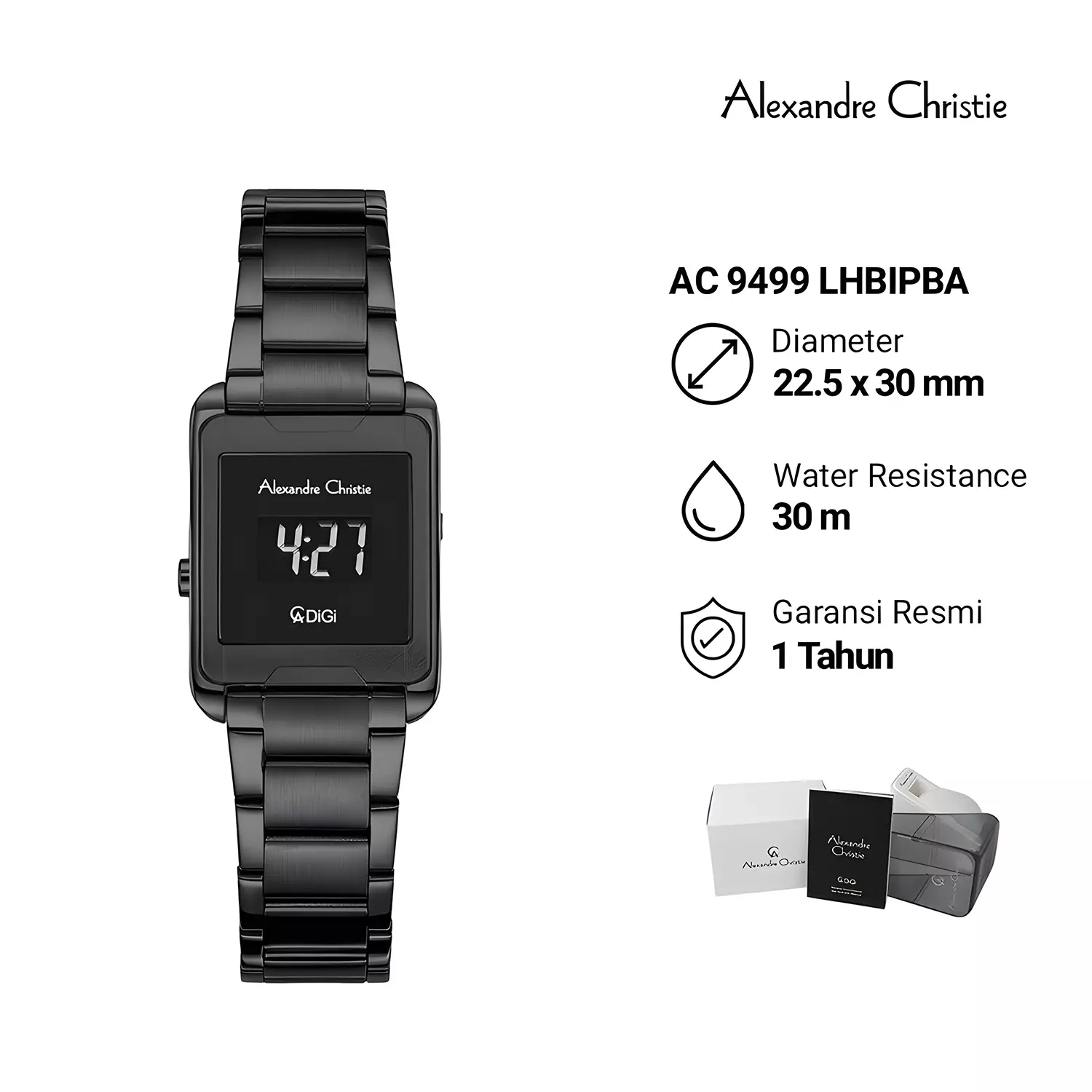 Alexandre Christie DiGi - Jam Tangan Digital Wanita - Black Stainless Steel - 9499 LHBIPBA