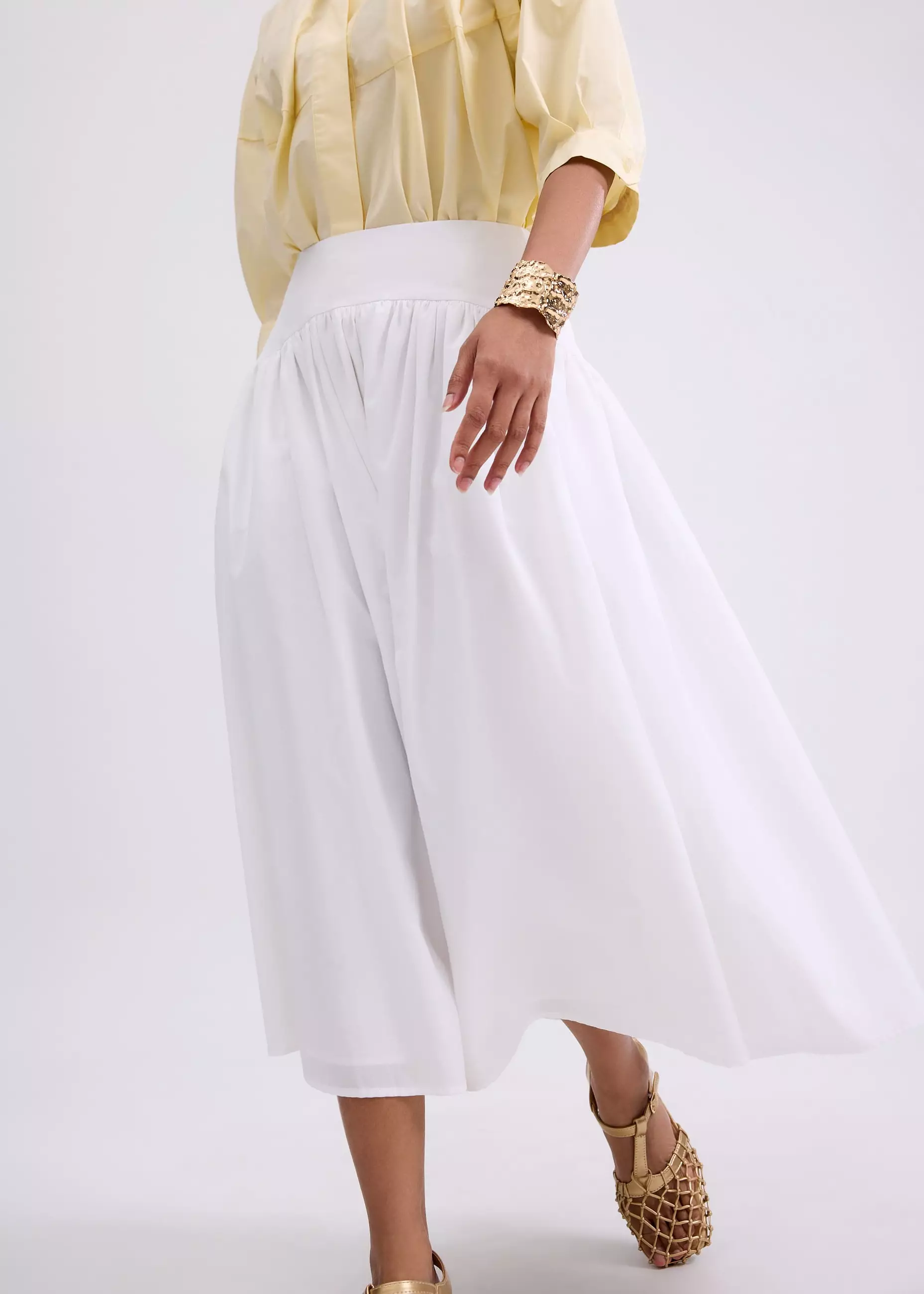 Rok Wanita - Cotton High Waist Flare Midaxi Skirt