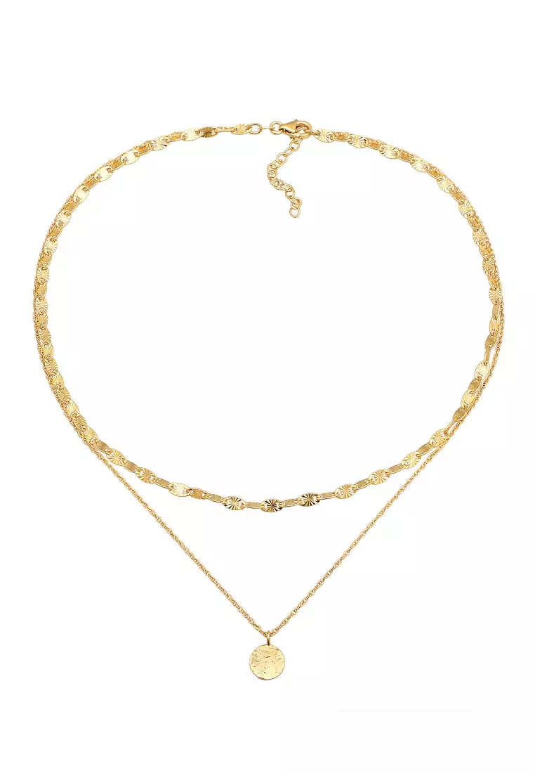 Kalung Perhiasan Perak 925 Wanita Layer Platelet Pendant Vintage Gold Played Gold Plated