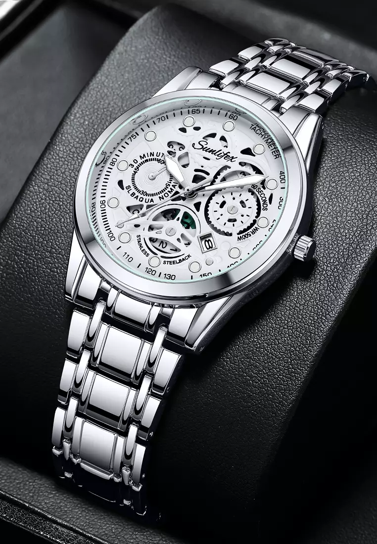 Jam Tangan Pria Anti Air Kuarsa Original Tali Stainless Steel Bisnis Santai Jam Tangan Cowok silver white