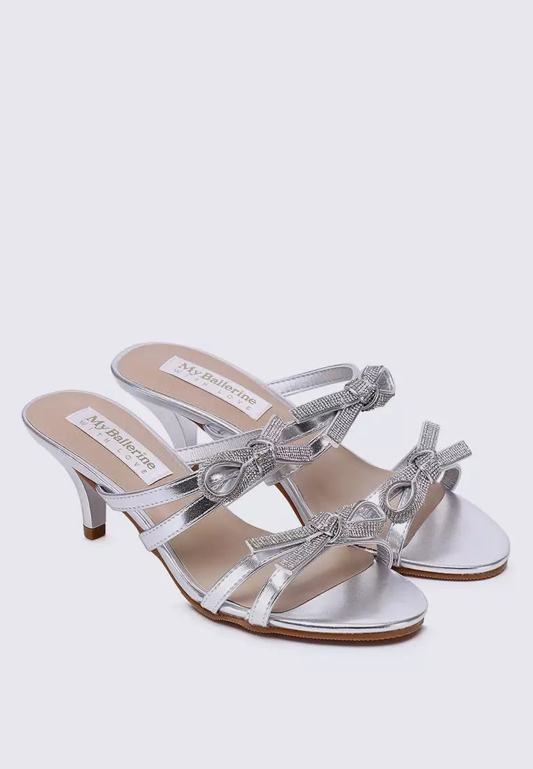 Crystal Comfy Heels In Silver