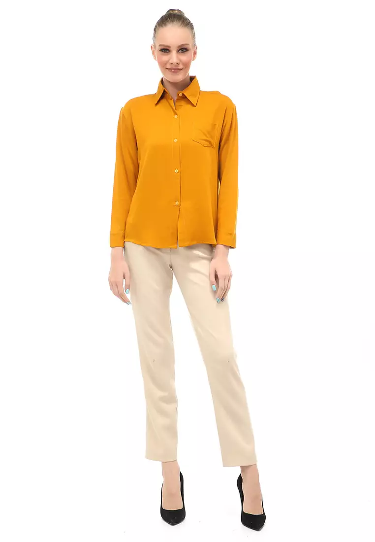 Arcade Atasan Wanita Long Sleeves Kemeja Polos Relaxed Fit - Kubus