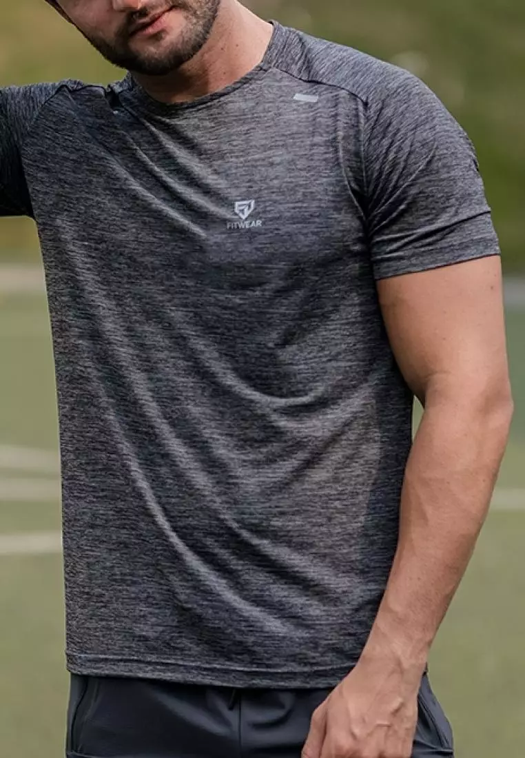 Fitwear - Kaos Olahraga Running Pria JOSEPH REFLECTIVE STRIPE - HEATHER GRAY