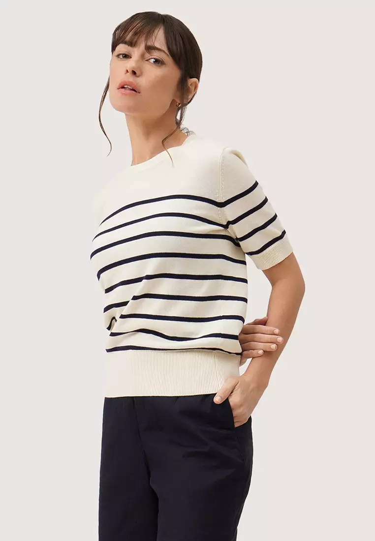 Flat White + Striped Knit Pants