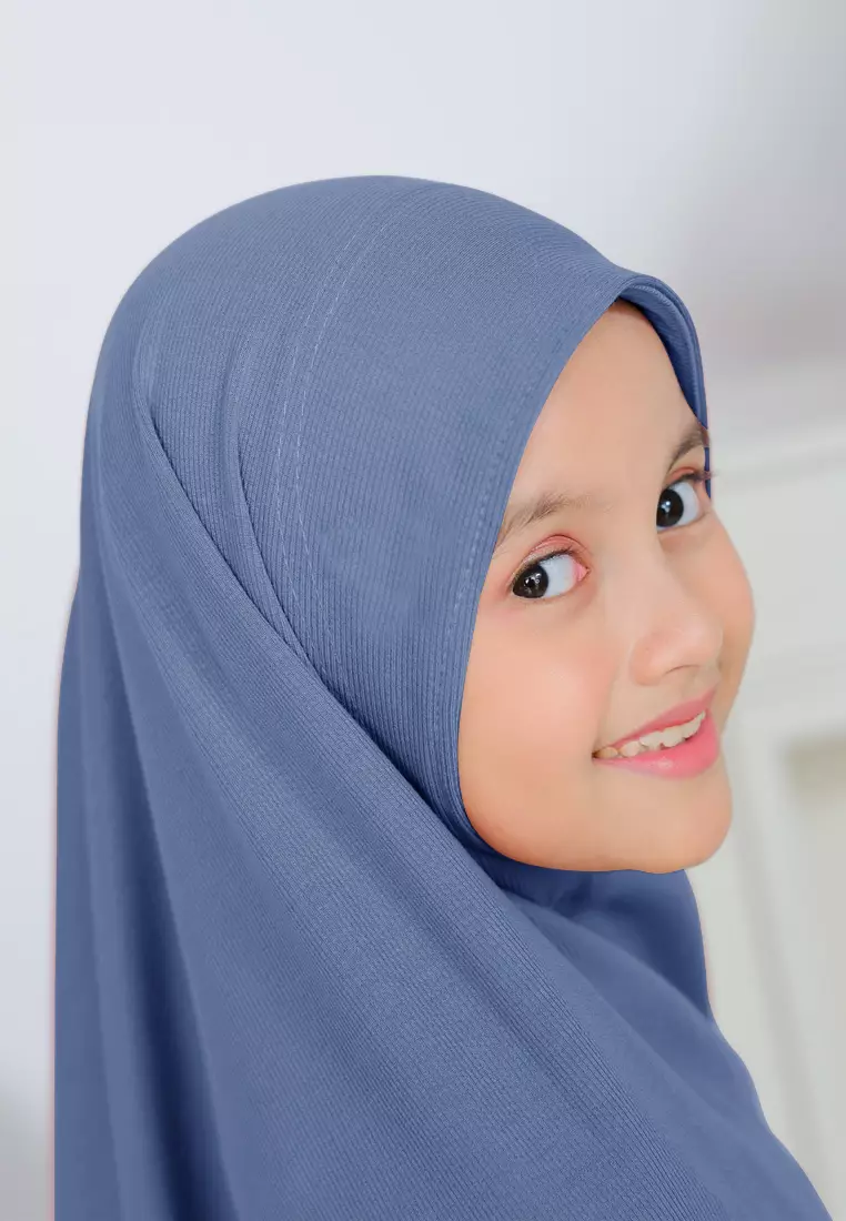 Cotton Bee - Miley Knit Bergo | Hijab Instan Anak - Denim