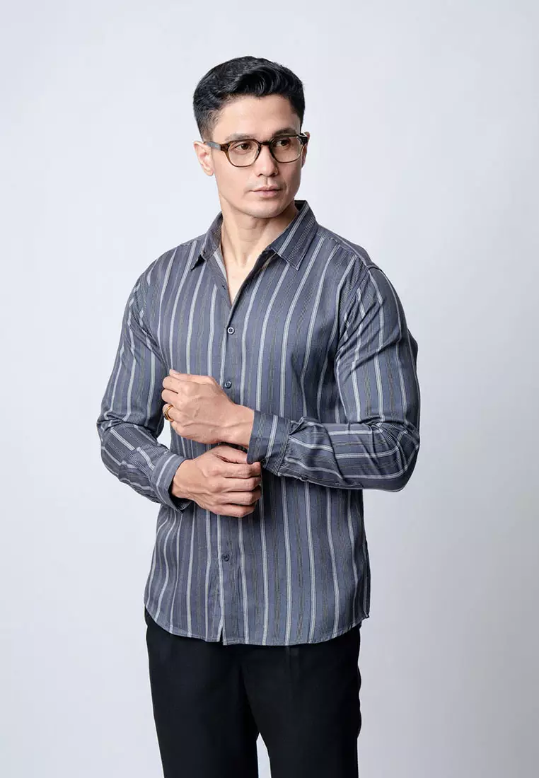 Virgo Stripe Shirt Grey LS