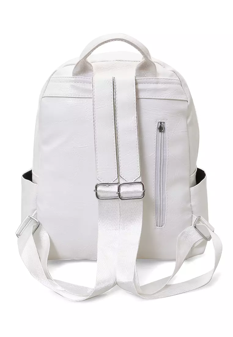 Afra Tas Ransel Wanita Many Space Backpack Desain Polos Material Leather ORIGINAL - White