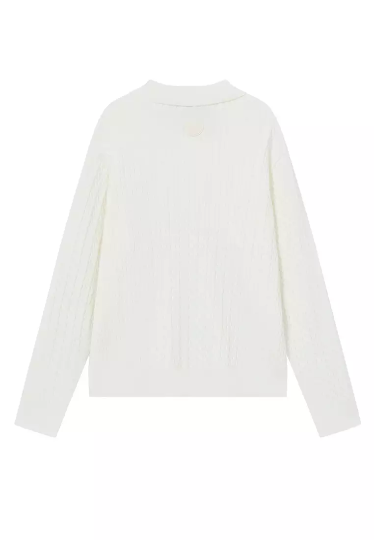 女裝鳶尾花 LOGO 絞花針織 POLO 毛衣