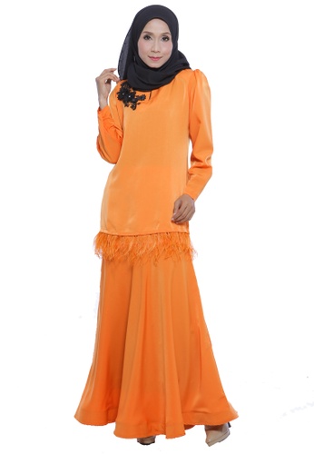 Sierra Kurung Moden In Flame with flare Skirt from Adrini's in Orange
