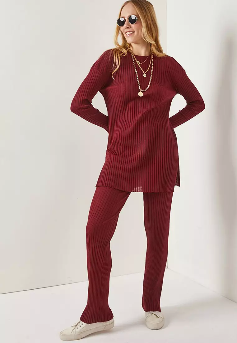Slit Blouse Bottom Palazzo Corduroy Suit