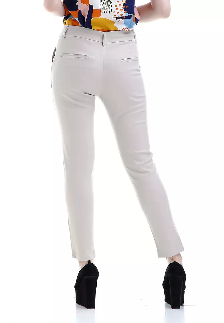 Tinsley Celana Chino Bawahan Wanita Kasual Motif Solid Long Pants Woman - Cream