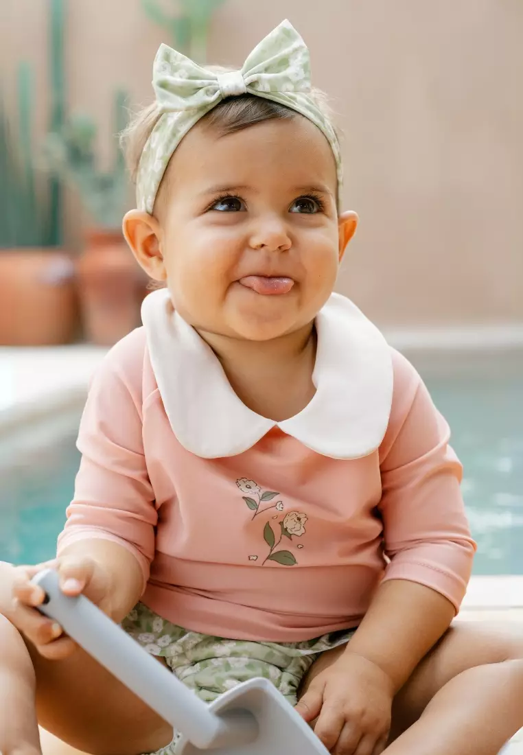 Noël Au Soleil Baby Round Collar Bébé Rashguard - Coral Pink