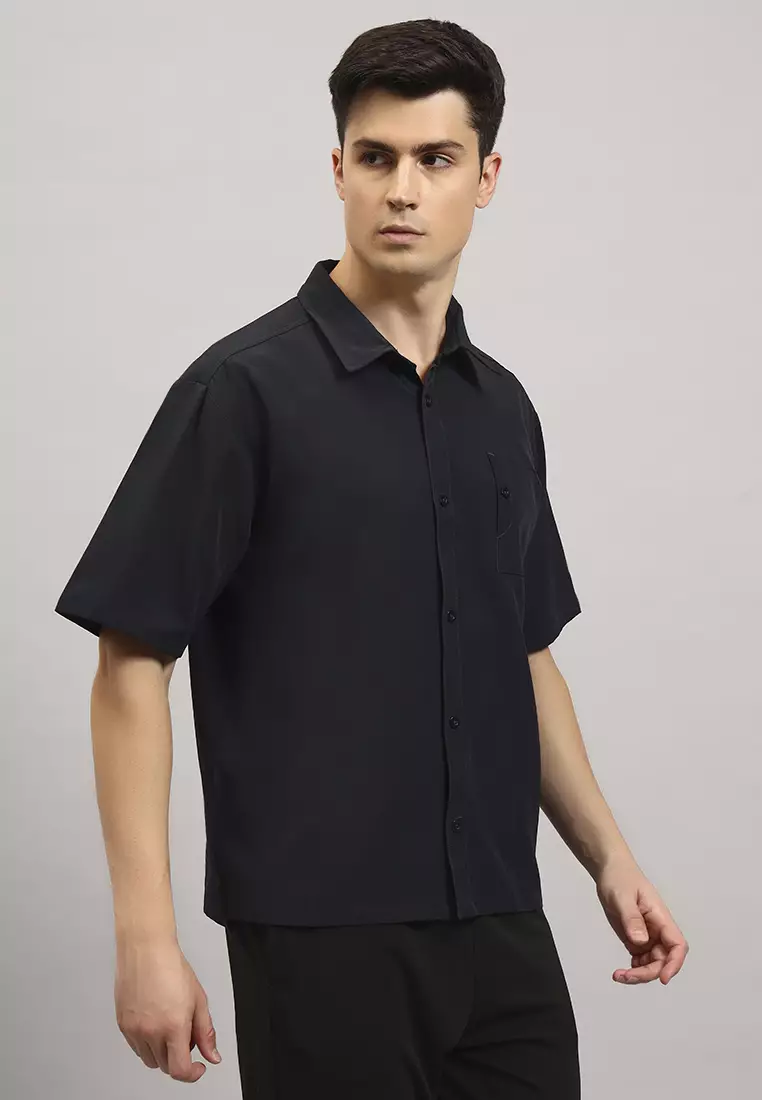 男士弹性短袖灰色工装衬衫