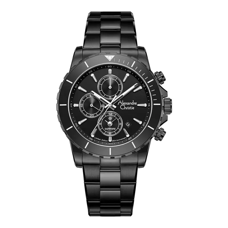 Jam Tangan Pria Alexandre Christie AC 6141 XXV MIPBA 25th Anniversary Black Dial + Extra Strap Limited Edition