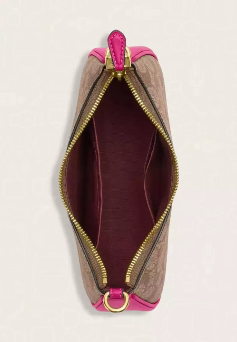 Coach Teri Shoulder Bag In Signature Canvas Khaki Cerise