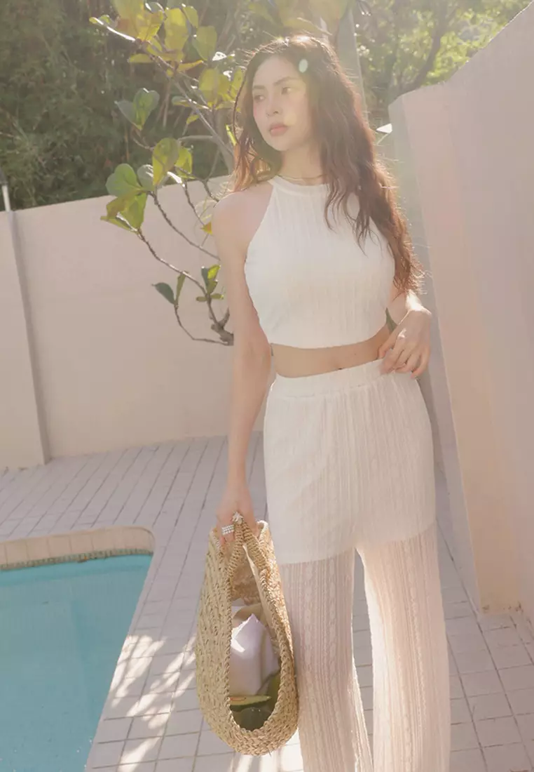 Sheer Straight Leg Overlay Pants With Inner Shorts