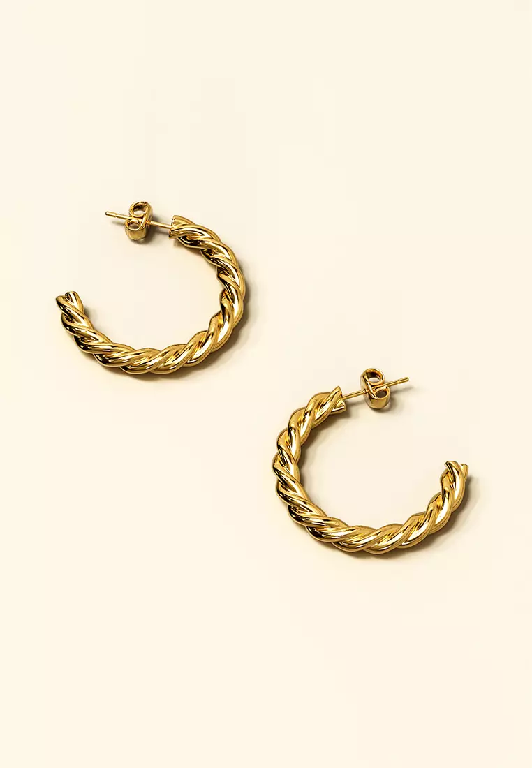 Twisted Braid C-Hoop Gold Layered Earrings 30mm
