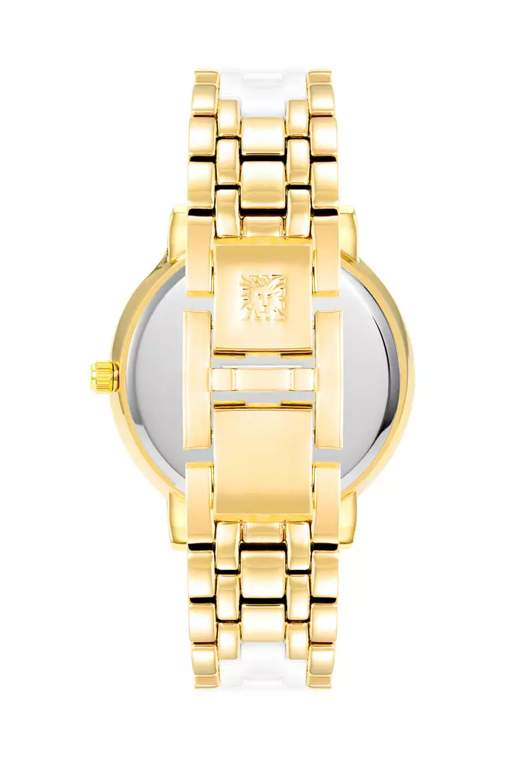 Anne Klein  AK3994WTGB0000 Gold Round Watch with White Dial and Gold Bezel