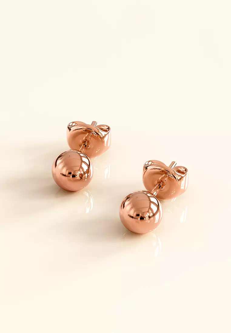 Glitter Ball Stud Rose Gold Layered Earrings 5mm