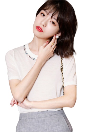 Sunnydaysweety white Korean Style Woolen Beaded Ultra-Thin Top A21031903W E4022AAF5BFA7EGS_1