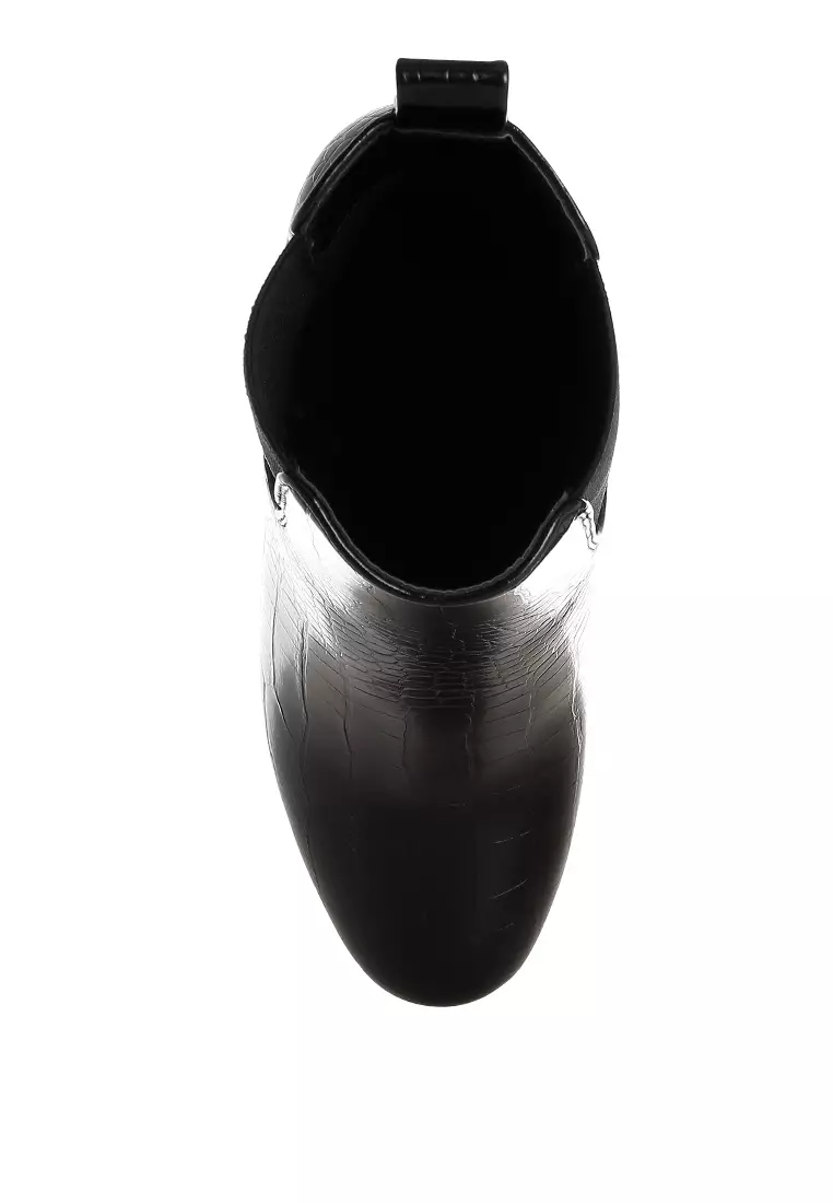 Sepatu Boot Chelsea Bertumit Blok Bertekstur Black Croc