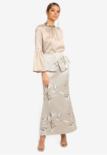 Flared Blouse With Peplum Skirt from Ezzati Amira in Beige