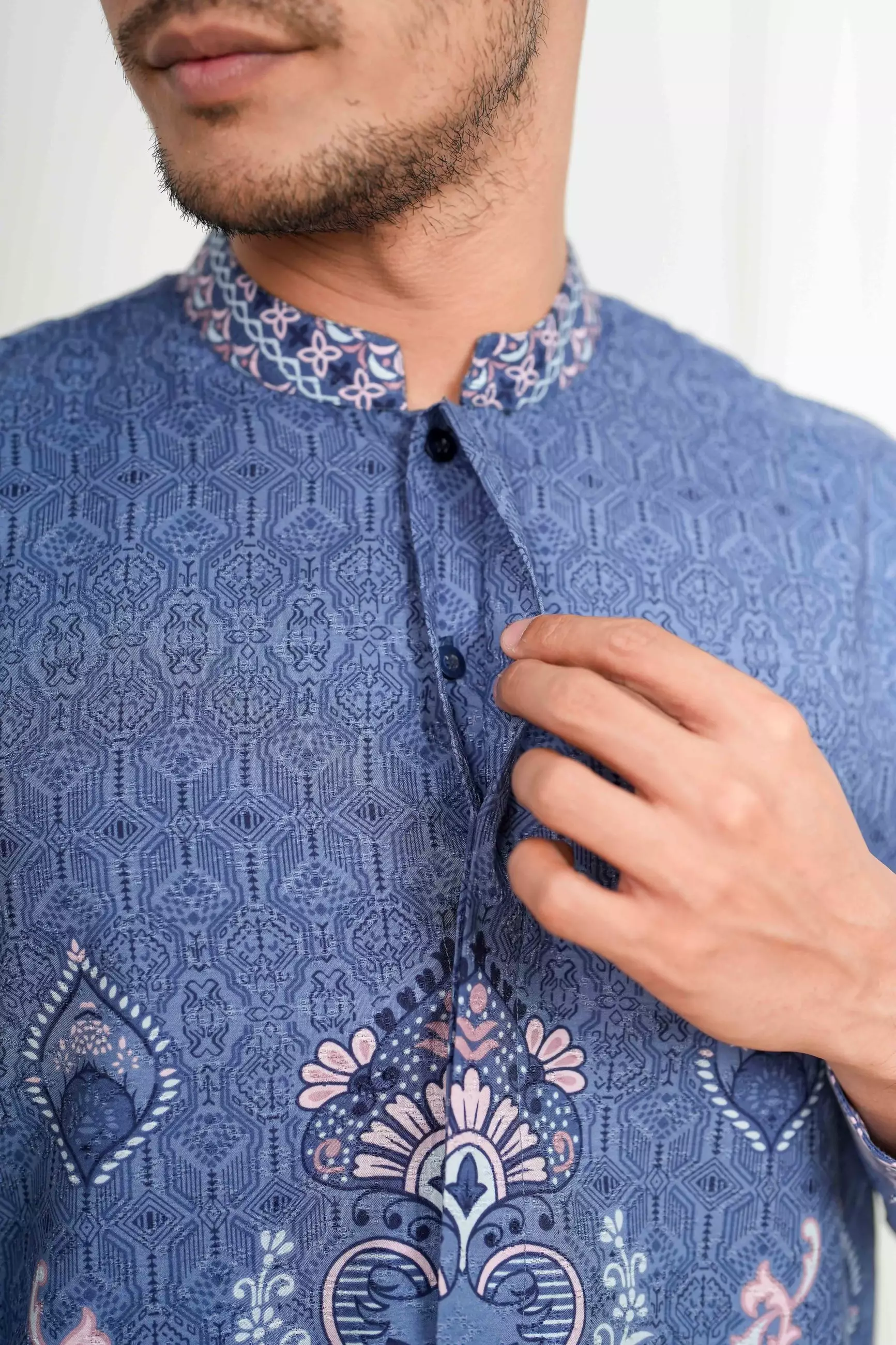 Sarimbit Akasya Blue Kemeja Pria  Koko Lengan Panjang Regular Fit Furing