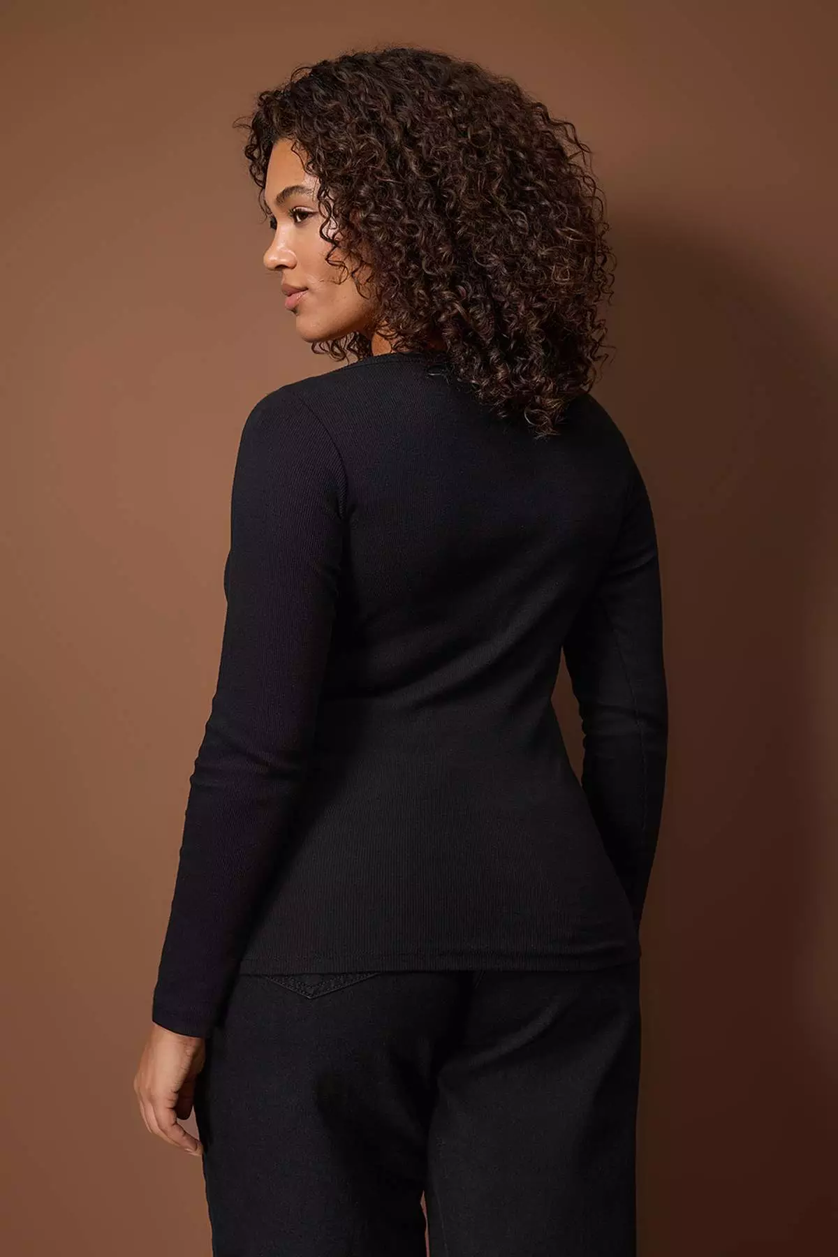 Black Boat Neck Fitted Ribbed Knit Knitted Plus Size Blouse Tbbaw26Af00093