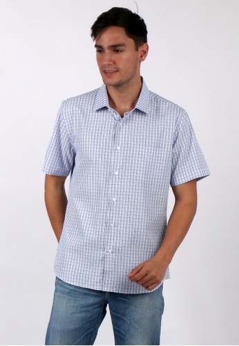 Simple Perfect blue Kemeja Pria Cotton Short Sleeve Shirt 2242 B4F5BAADE250EFGS_1