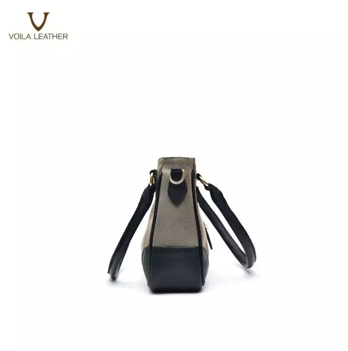 Medium Tote & Sling Nylon Kombinasi Kulit Asli Voila Fara Mocca
