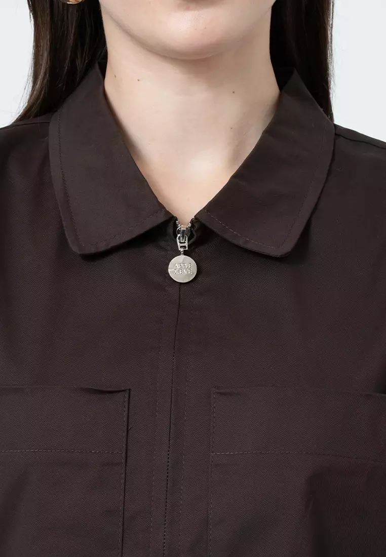 Aislinn Boxy Jacket with Front Pockets and Zip Up Opening