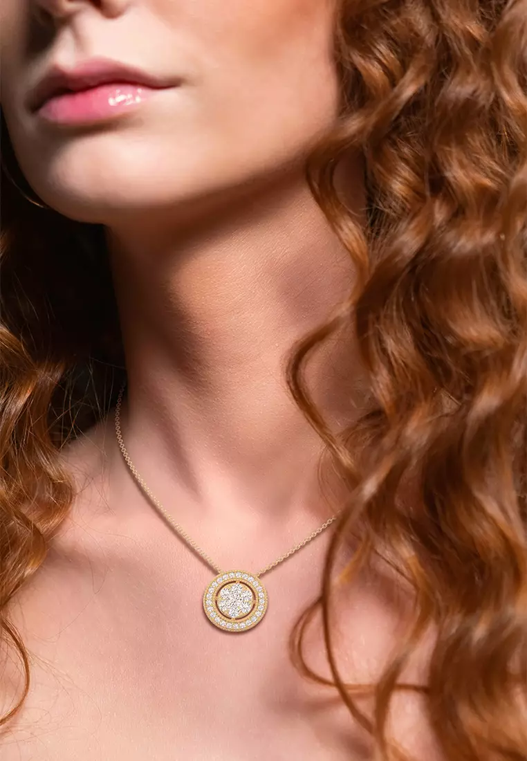 Classic Round Halo Lab Grown Diamond Pendant Necklace in 14K Yellow Gold D/E-VVS/VS (0.74ct TDW)