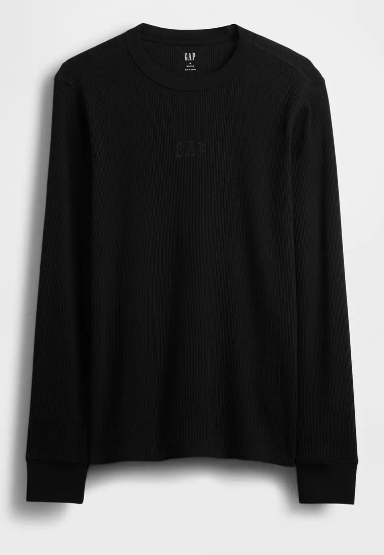 French Terry Long Sleeve Waffle Mini Logo Crewneck Sweatshirt