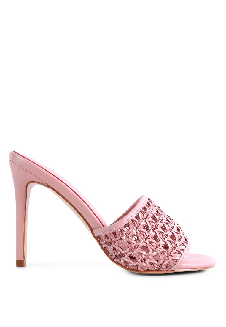 Pink Woven Heeled Slides