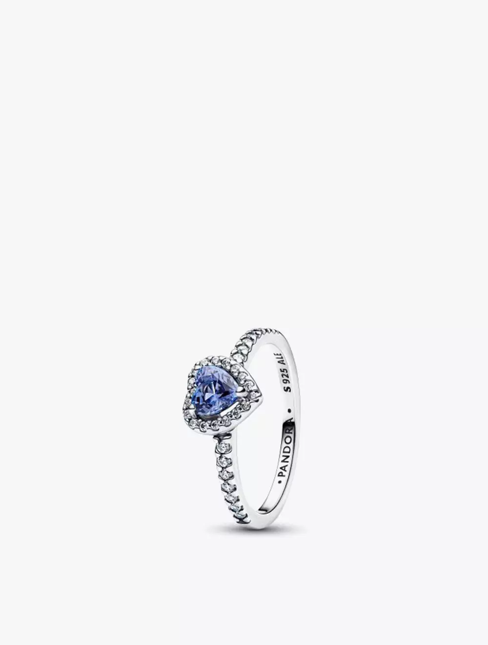 Heart Sterling Silver Ring with Cornflower Blue Crystal and Clear Cubic Zirconia - 50