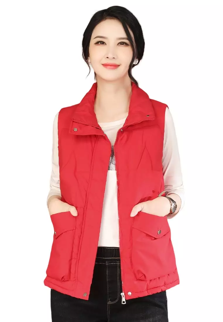 Simple Solid Color Thermal Vest Jacket (Plus Velvet)