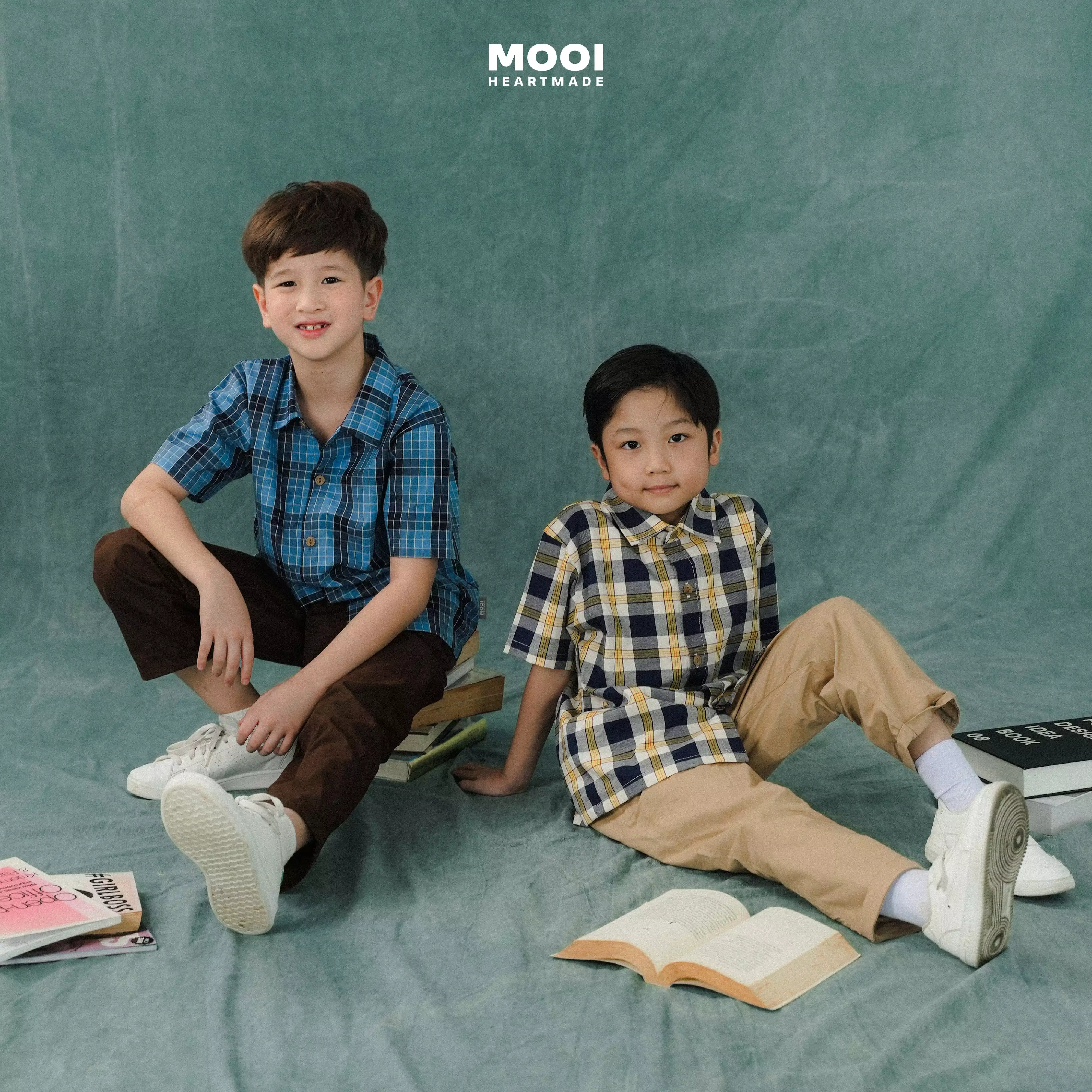 Mooi Kemeja Anak Laki-laki Kemeja Katun Motif Ethan Shirt - Light Maroon