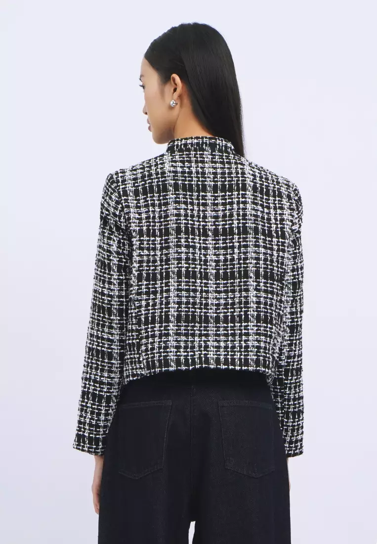 Long Sleeve Cropped Tweed Blazer
